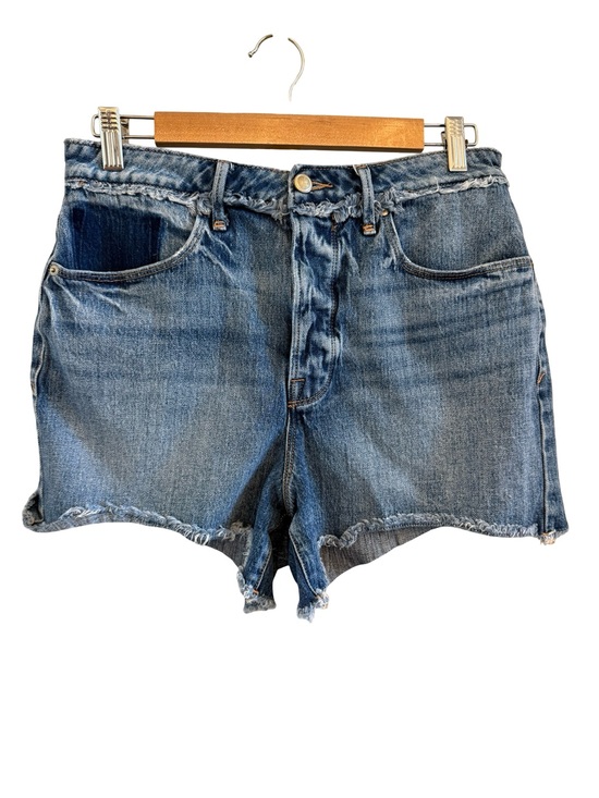 Good American Pants - Good American Size 10/30 High Rise Denim Shorts Raw Hem Button Fly